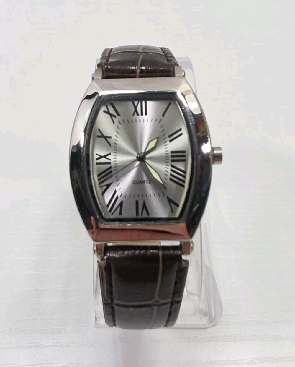 SKC Quartz Silver Tone Womens Watch Genuine Brown Leather Band New Battery W308